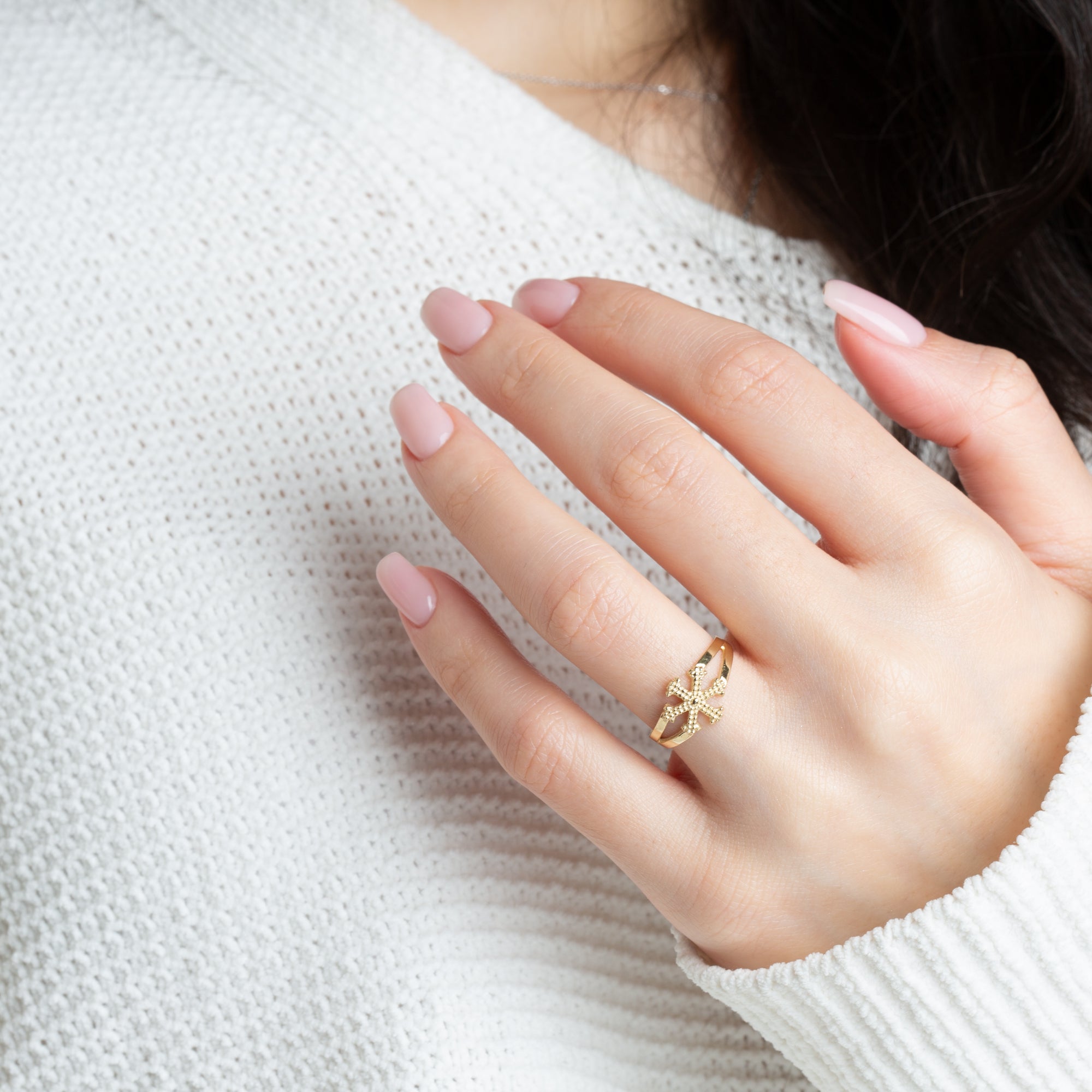 Gold Winter Snowflake Ring, view 2