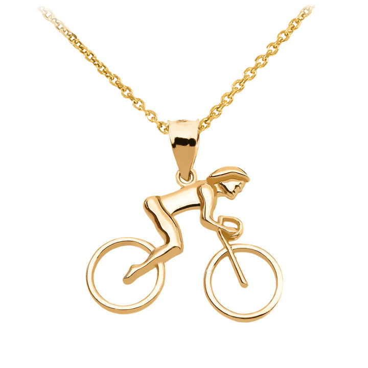 Gold Woman Cyclist Pendant Necklace