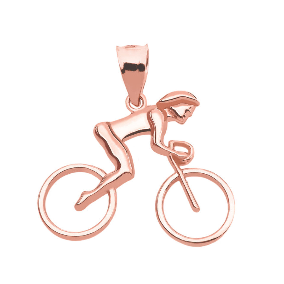 Gold Woman Cyclist Pendant Necklace, view 3