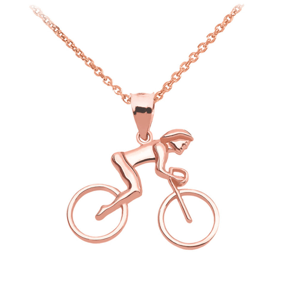 Gold Woman Cyclist Pendant Necklace, view 4