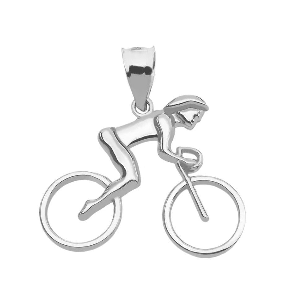 Gold Woman Cyclist Pendant Necklace, view 5