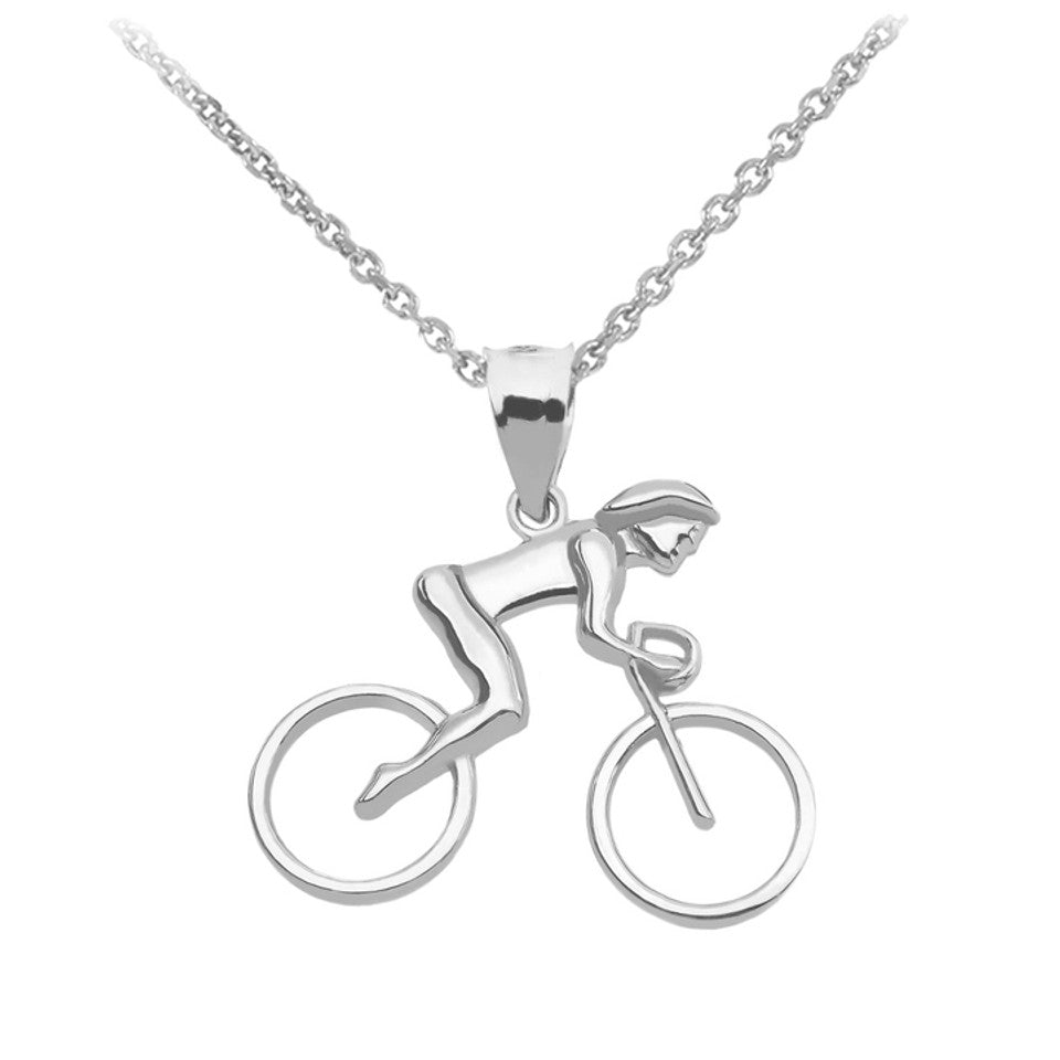 Gold Woman Cyclist Pendant Necklace, view 6