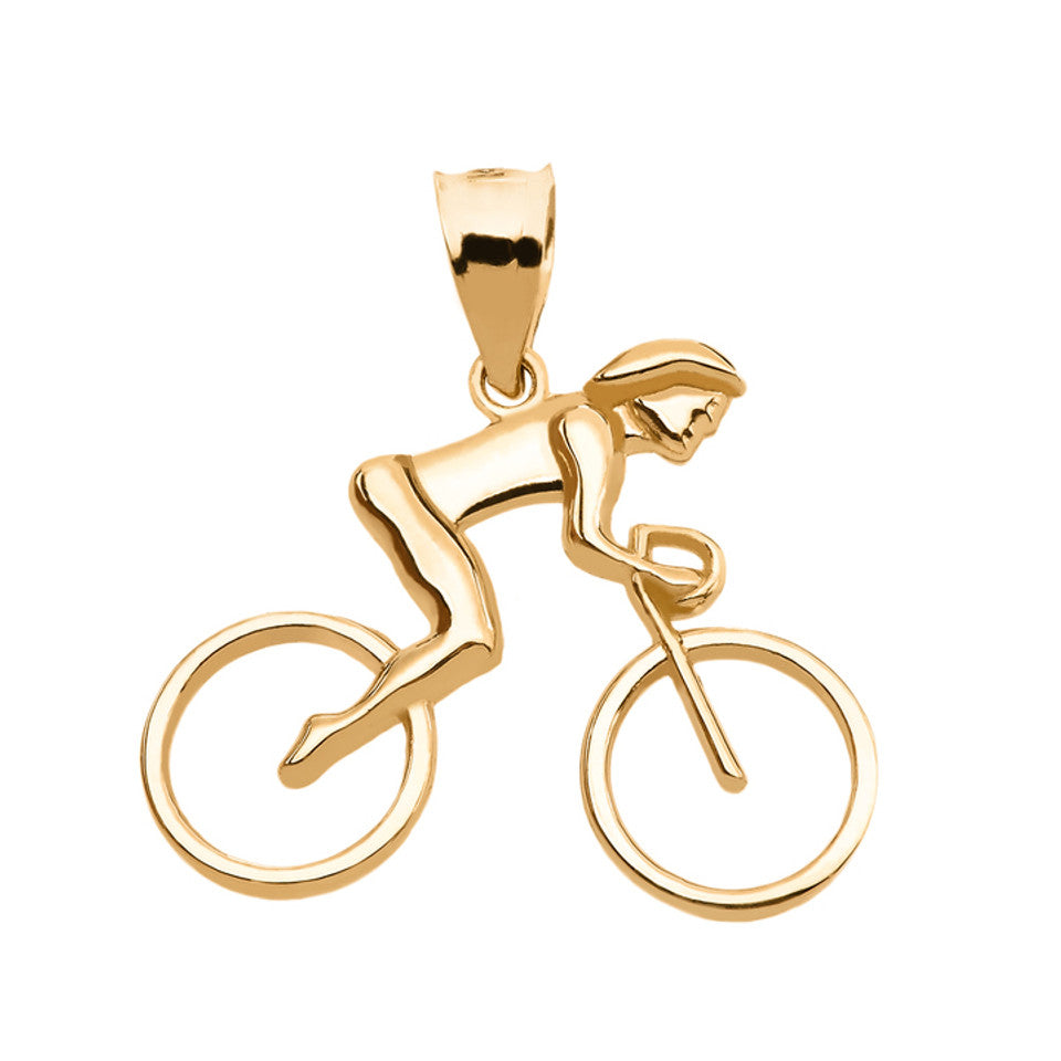 Gold Woman Cyclist Pendant Necklace, view 7