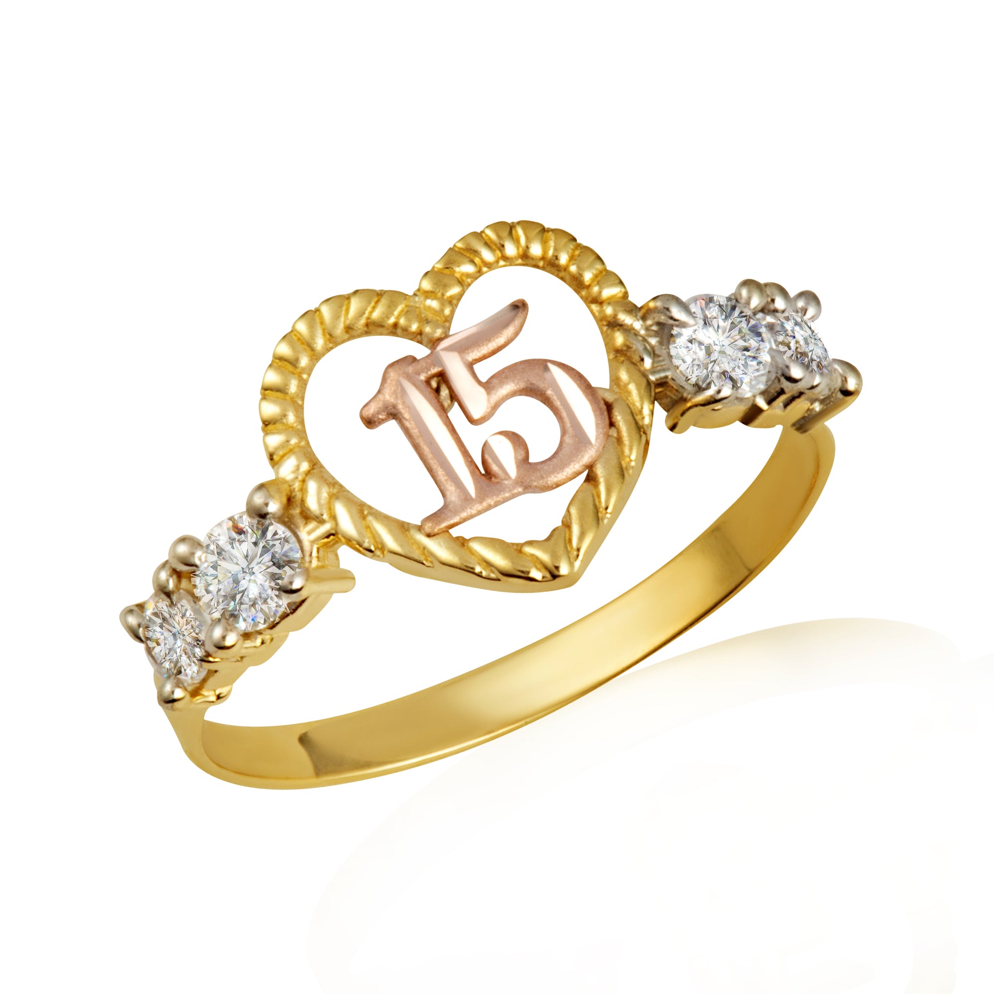 Gold Women's 15 Años Open Heart Ring with Cubic Zirconia