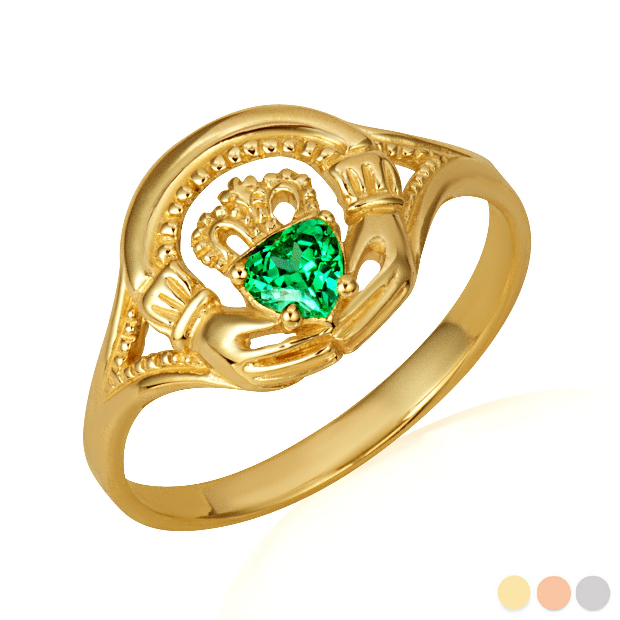 Gold Women's Alluring Emerald Claddagh Ring