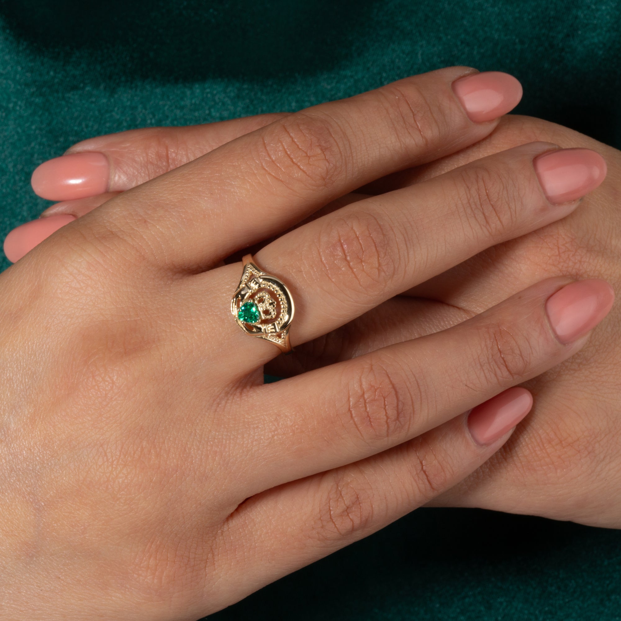 Gold Women's Alluring Emerald Claddagh Ring, view 2