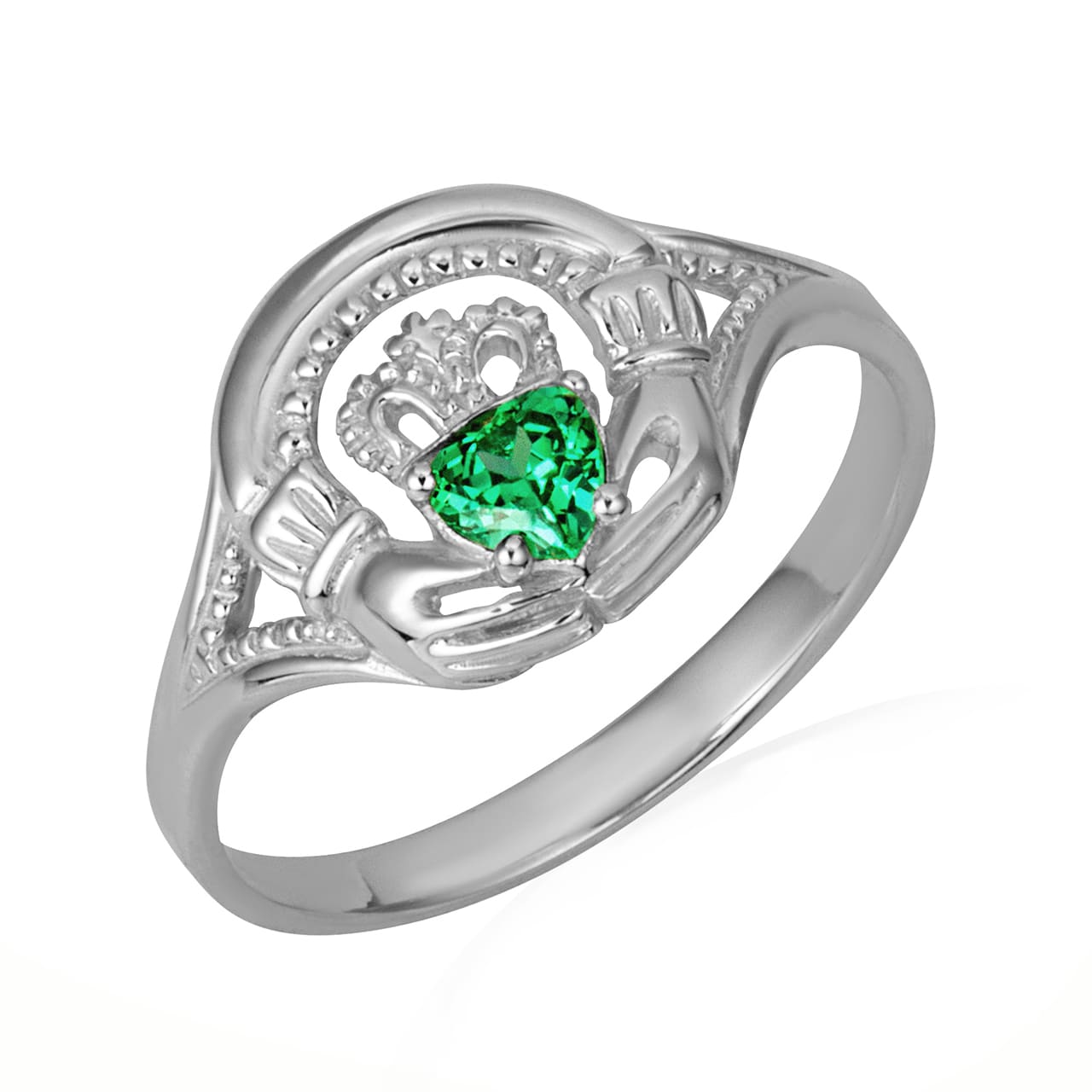 Gold Women's Alluring Emerald Claddagh Ring, view 3