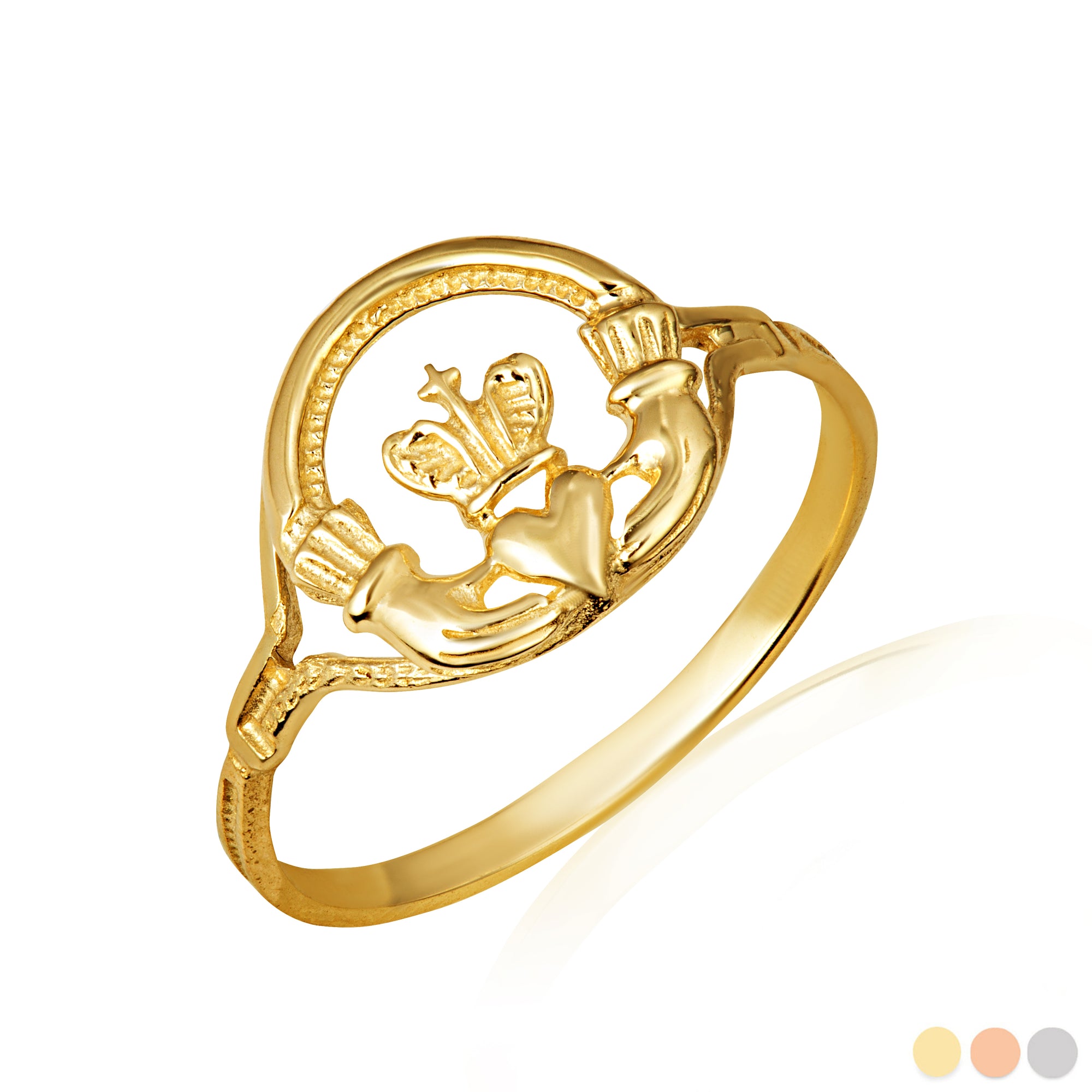 Gold Women's Claddagh Ring with Cross