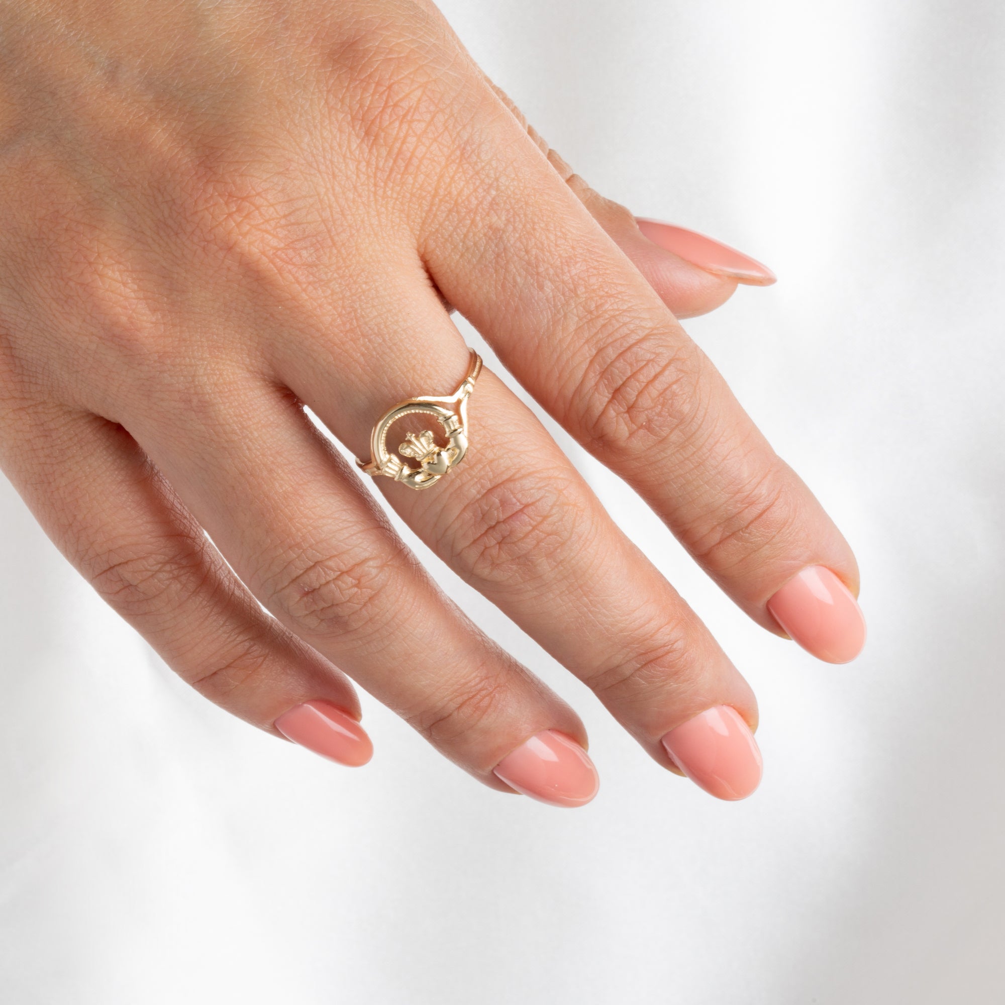 Gold Women's Claddagh Ring with Cross, view 2