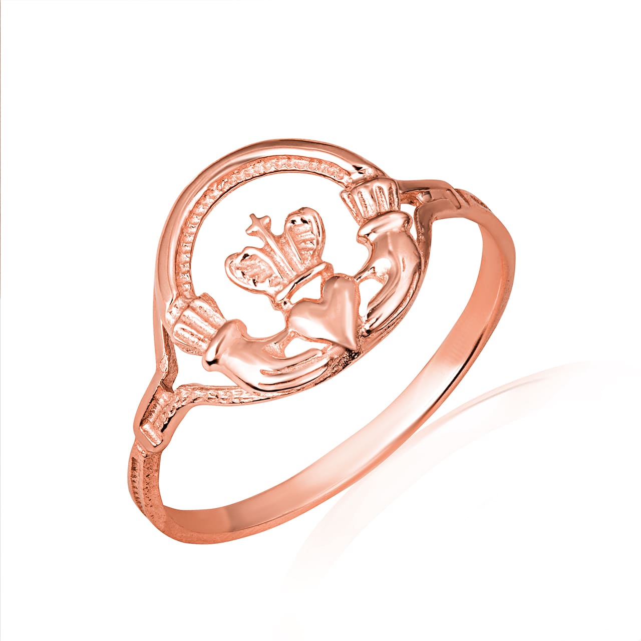 Gold Women's Claddagh Ring with Cross, view 4