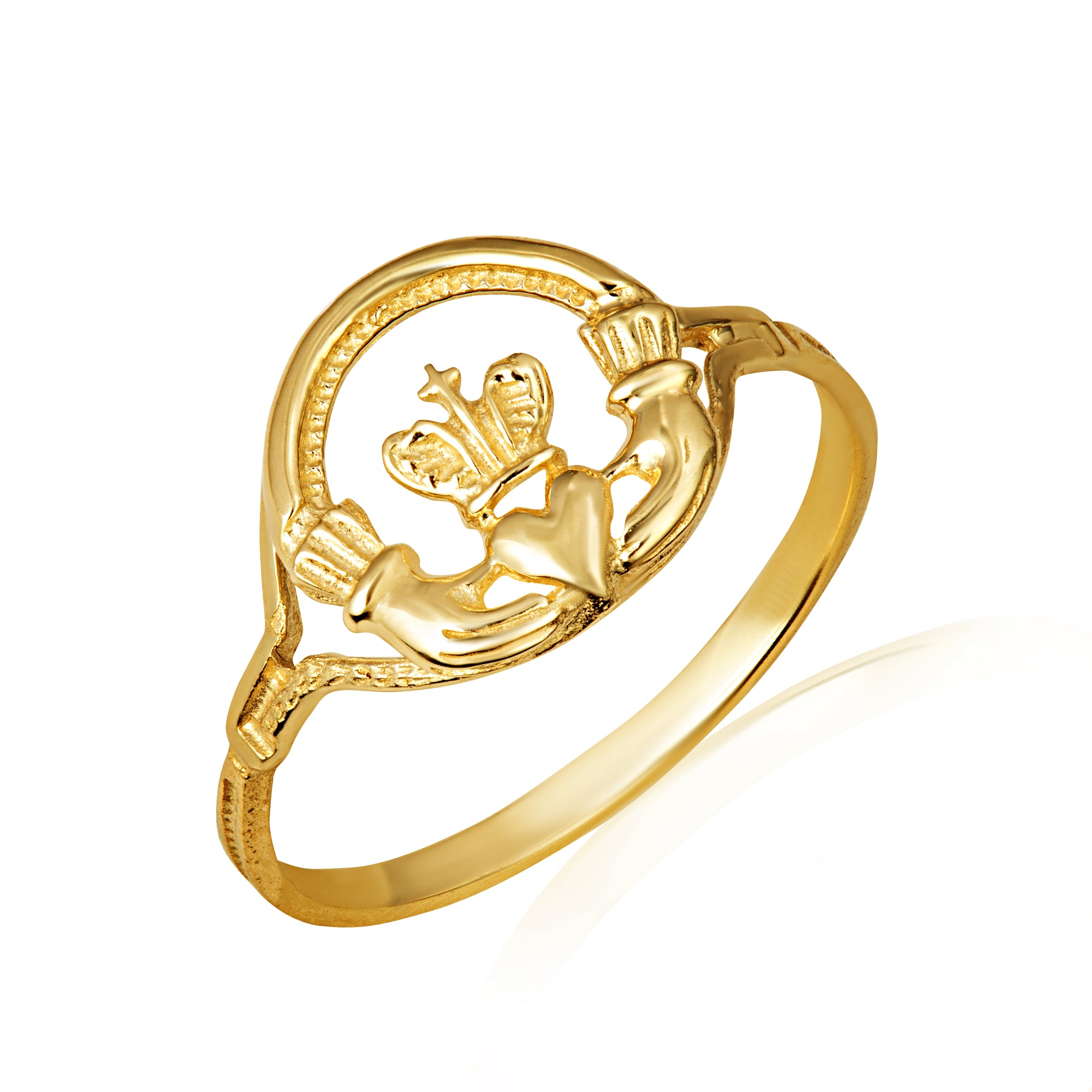 Gold Women's Claddagh Ring with Cross, view 5