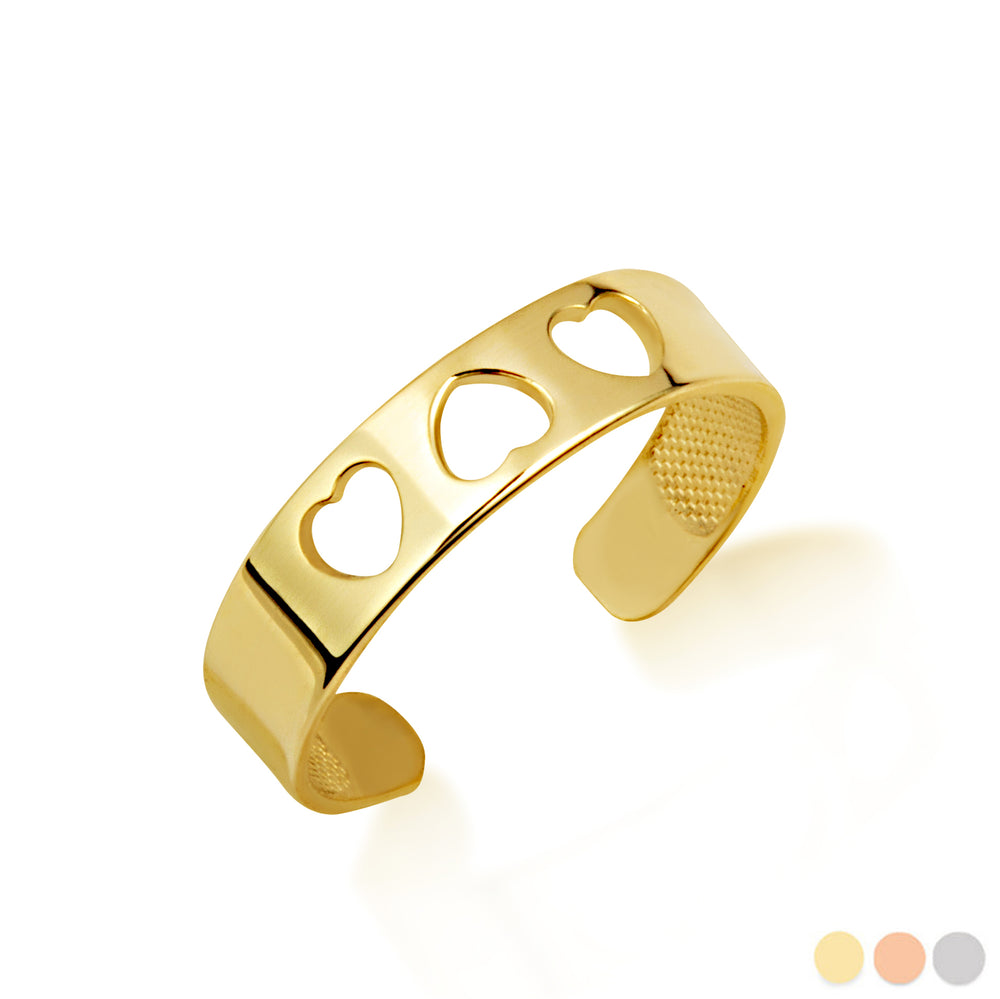 Gold Women's Timeless Love Trio Heart Toe Ring