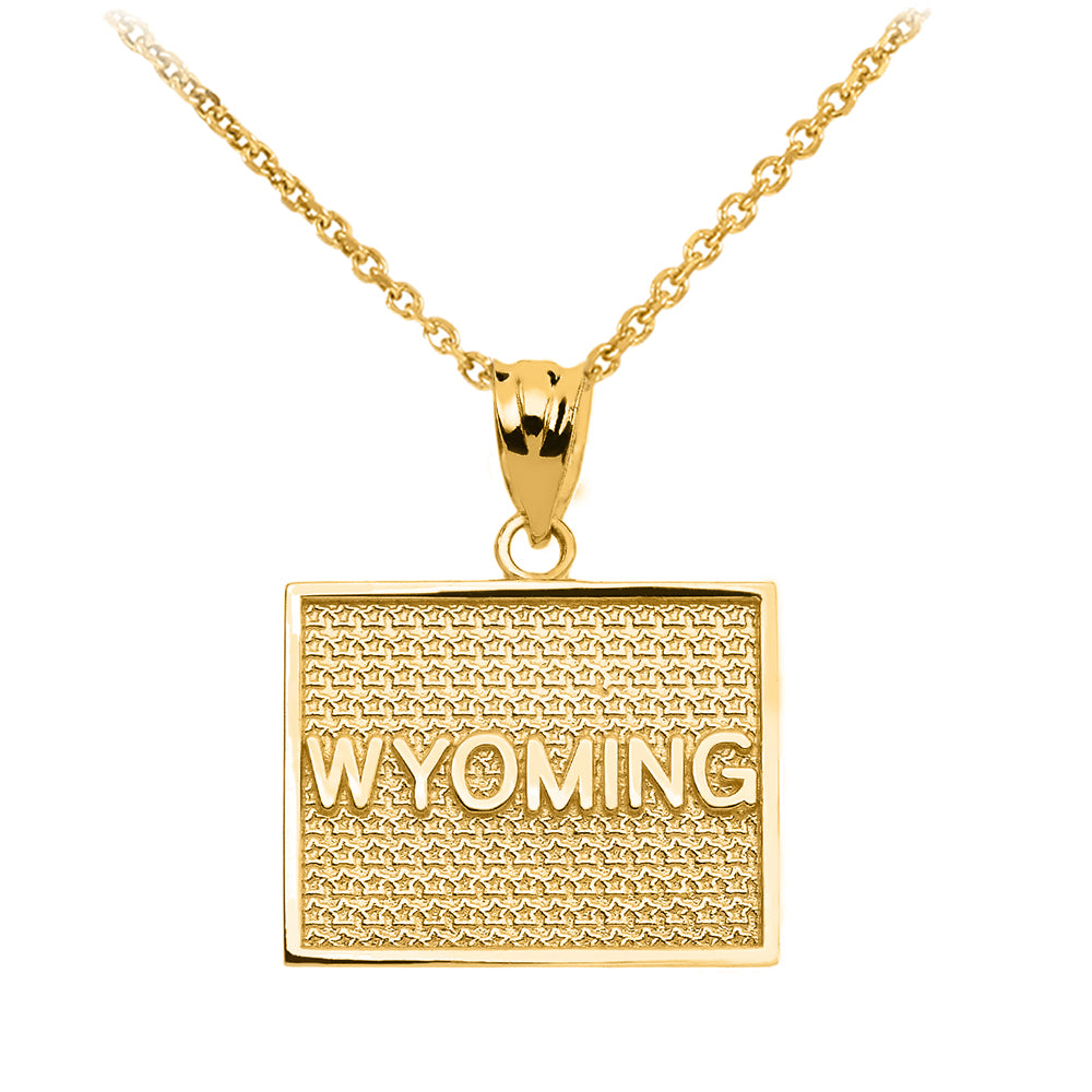 Gold Wyoming State Map Pendant Necklace