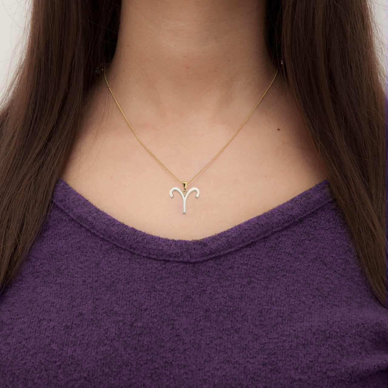 Gold Zodiac Sign Enamel Pendant Necklace, view 3