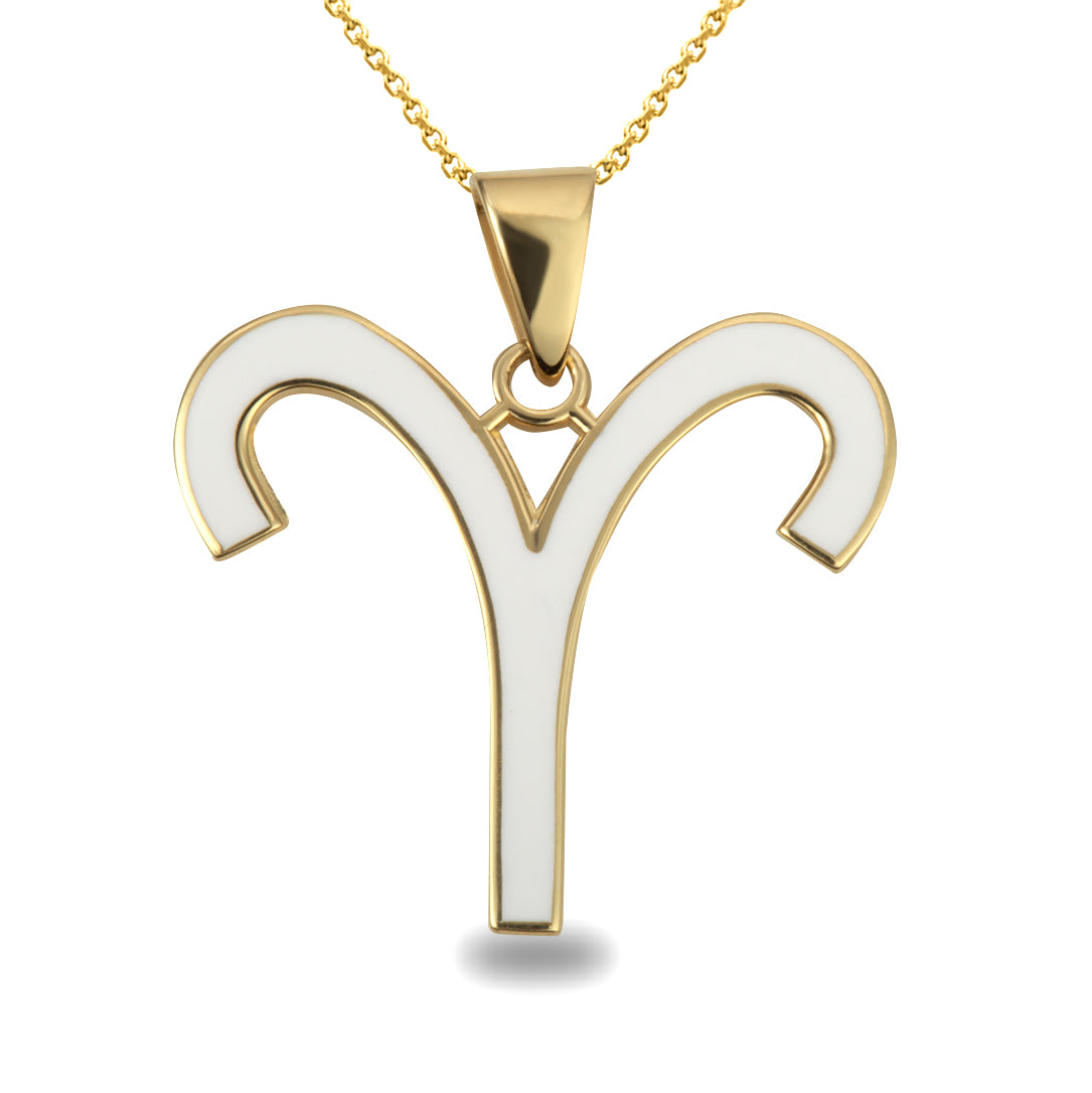 Gold Zodiac Sign Enamel Pendant Necklace, view 4