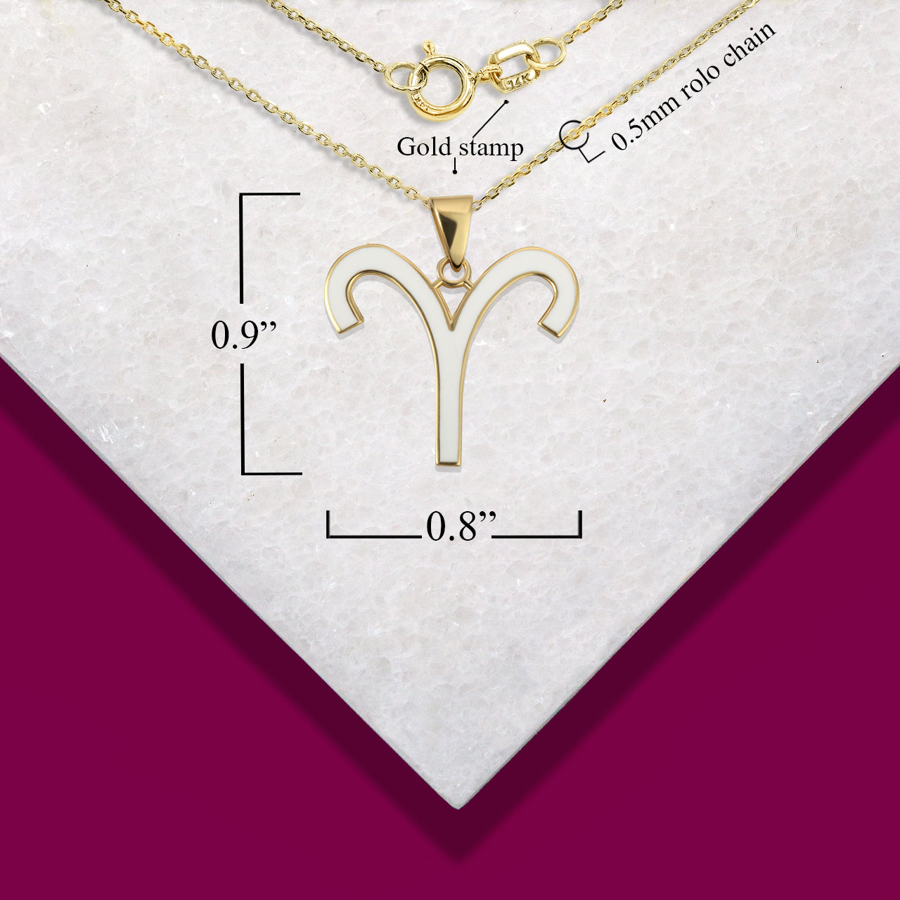 Gold Zodiac Sign Enamel Pendant Necklace, view 5