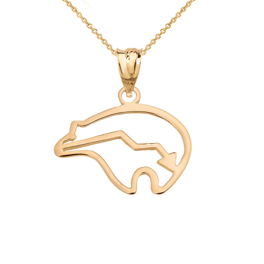 Gold Zuni Bear Heart-Line Cut Out Pendant Necklace