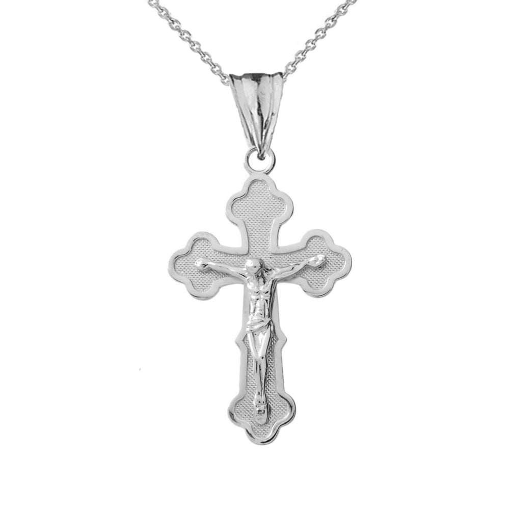 Greek Orthodox Crucifix Cross Pendant Necklace in Sterling Silver