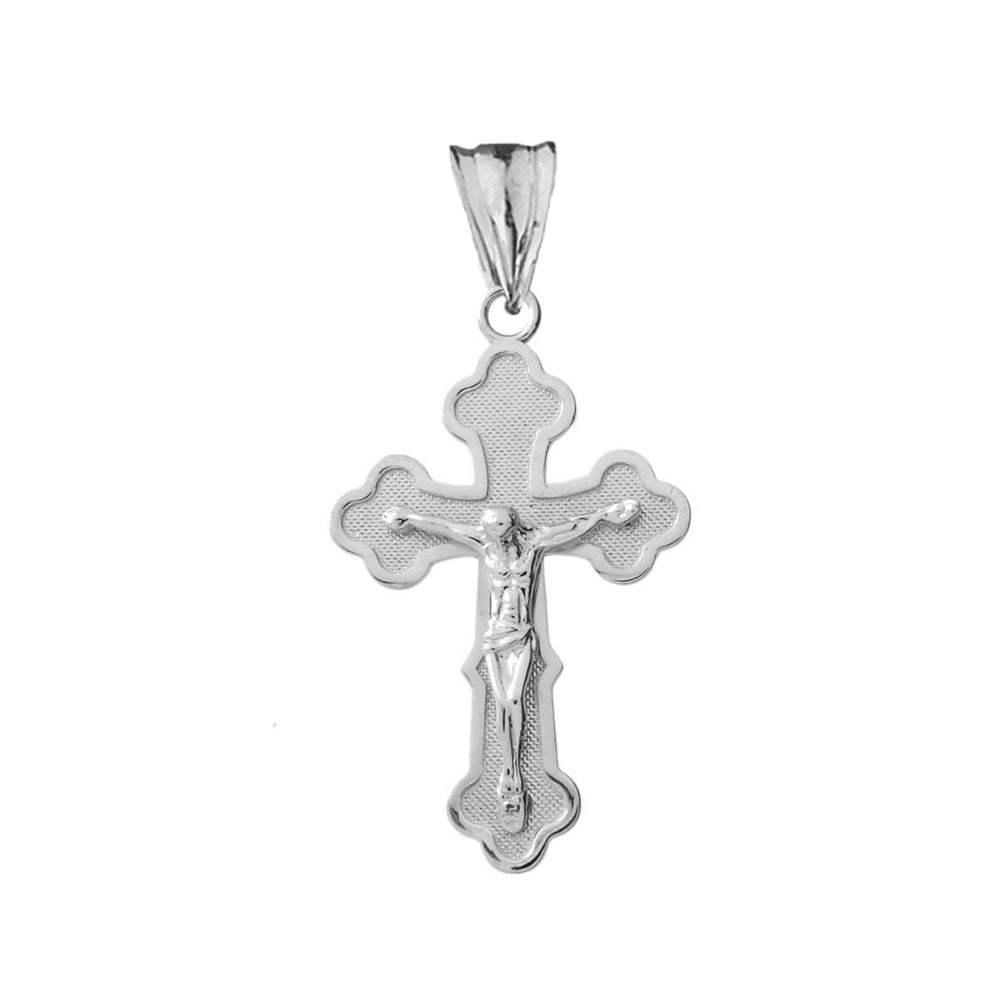 Greek Orthodox Crucifix Cross Pendant Necklace in Sterling Silver, view 2
