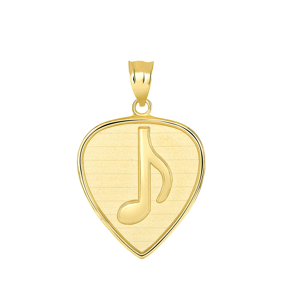 Guitar Pick with Engraved Music Note Pendant Necklace in Gold, view 2