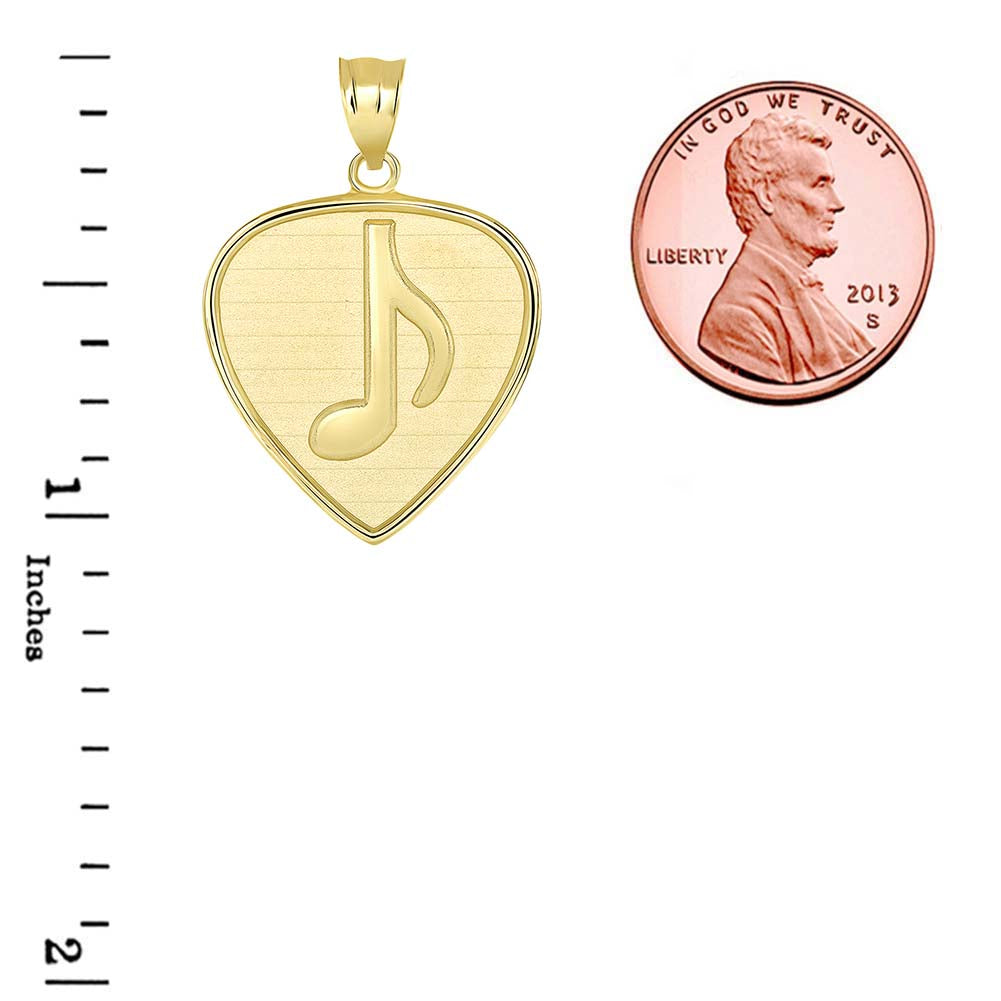 Guitar Pick with Engraved Music Note Pendant Necklace in Gold, view 3