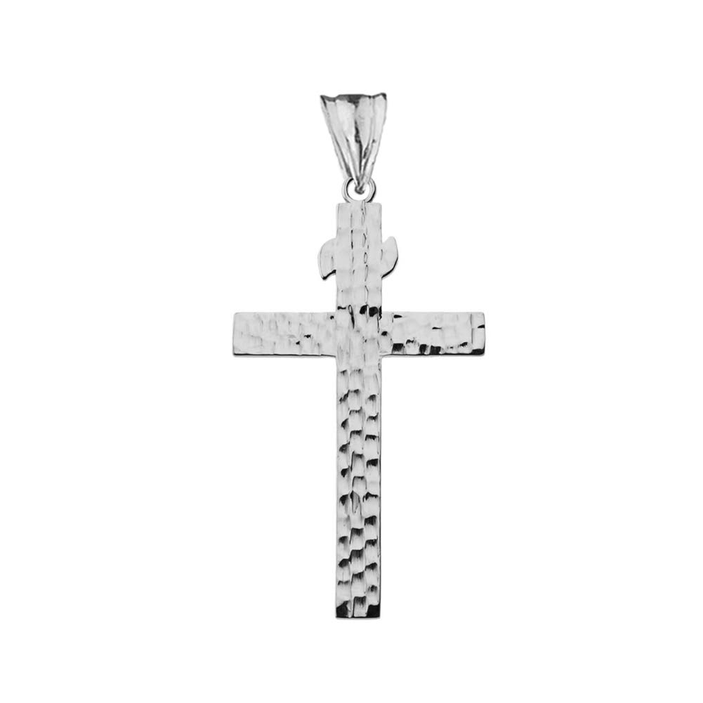 Hammered Cross Pendant Necklace in Sterling Silver, view 2