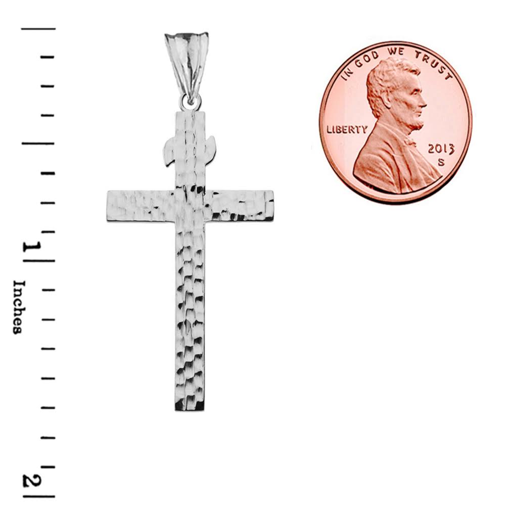 Hammered Cross Pendant Necklace in Sterling Silver, view 3