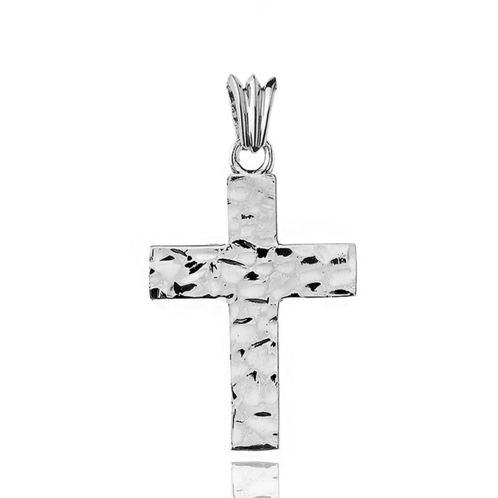 Hammered Solid Cross in Sterling Silver (1.8"), view 2