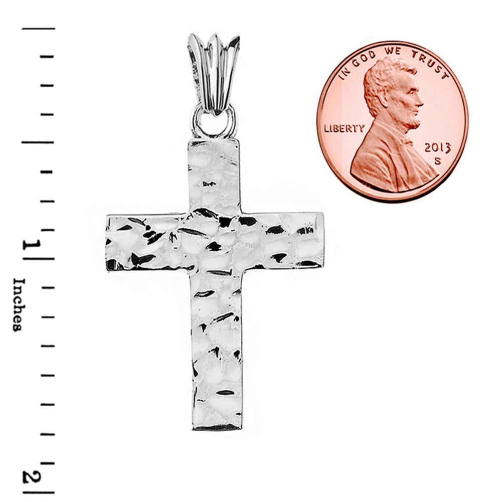 Hammered Solid Cross in Sterling Silver (1.8"), view 3
