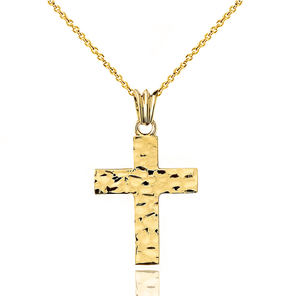 Hammered Solid Cross in Yellow Gold (1.3")