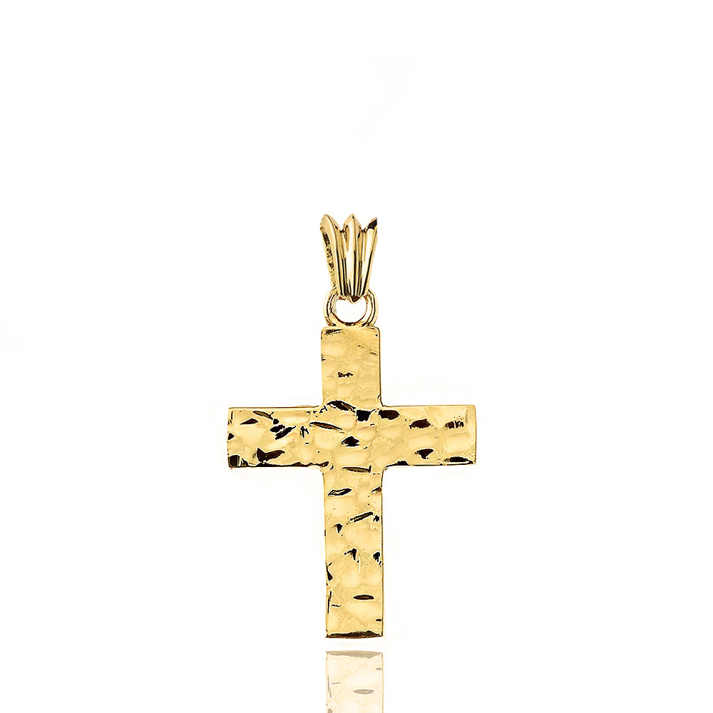 Hammered Solid Cross in Yellow Gold (1.3"), view 2