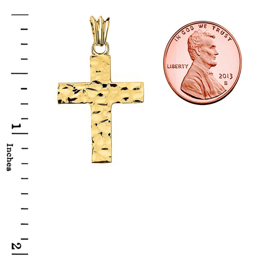 Hammered Solid Cross in Yellow Gold (1.3"), view 3