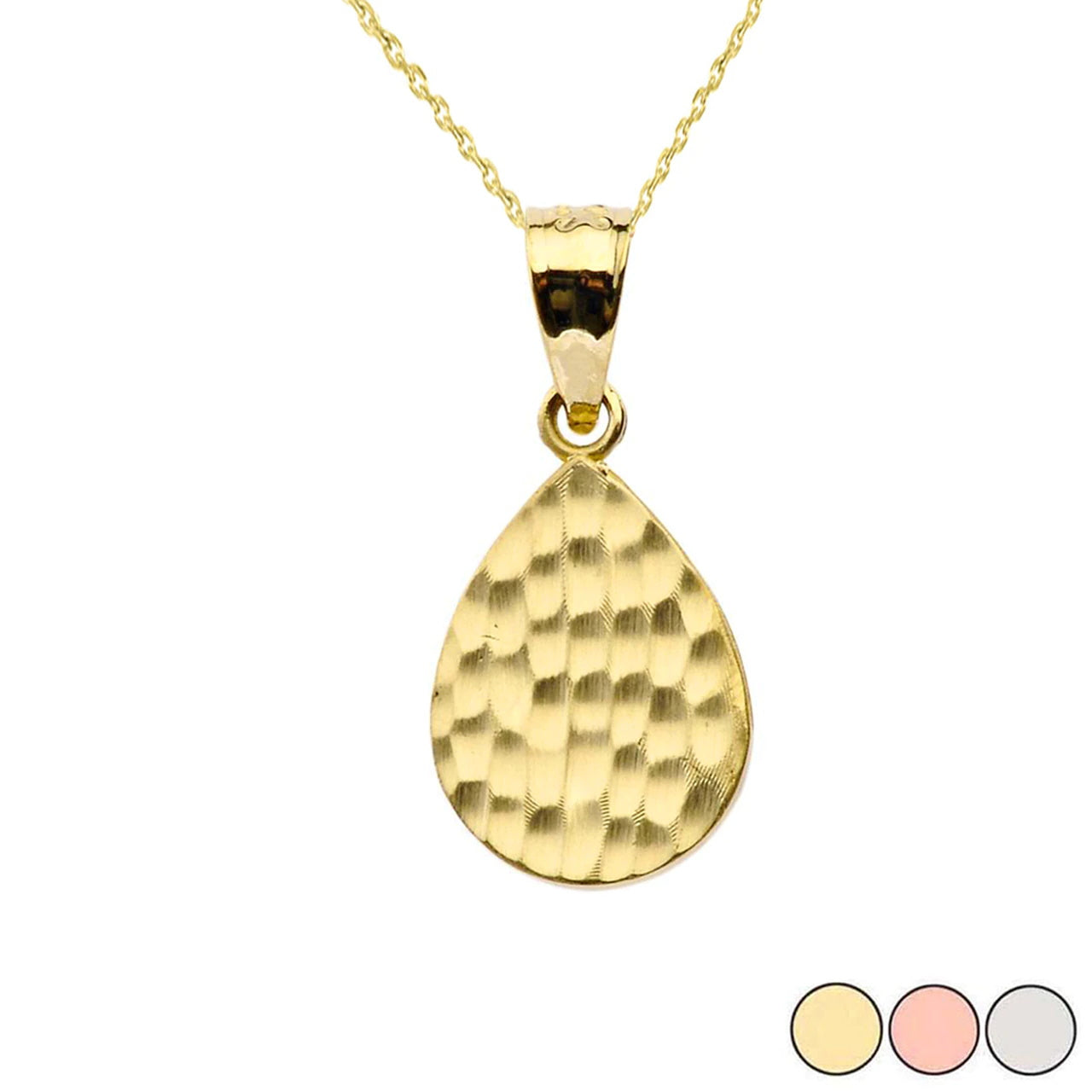 Hammered TearDrop Pendant Necklace in Gold