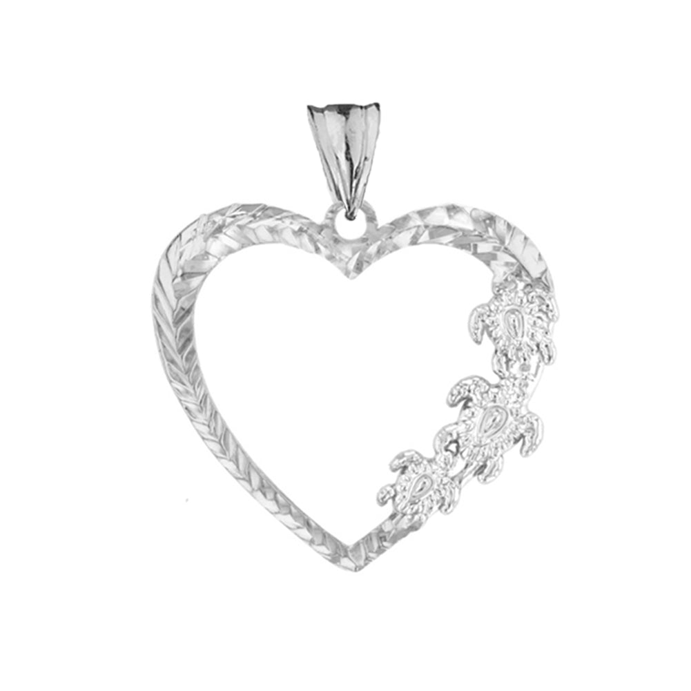Hawaiian Honu Turtles Heart Pendant Necklace in Sterling Silver, view 2