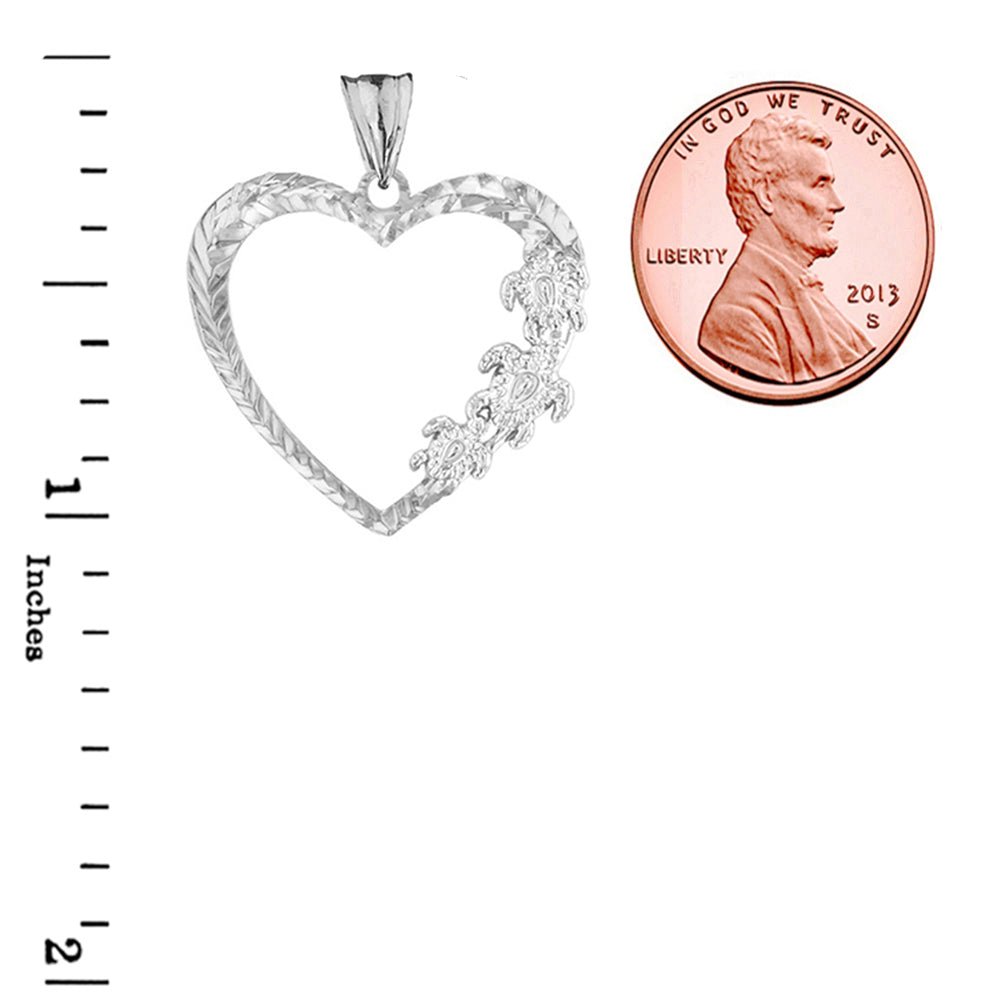 Hawaiian Honu Turtles Heart Pendant Necklace in Sterling Silver, view 3