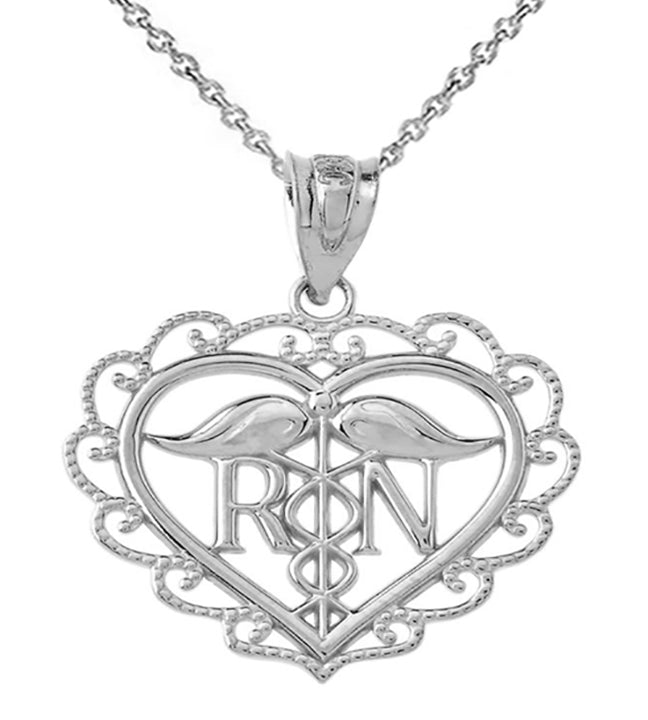 Heart Registered Nurse in Sterling Silver pendant Necklace