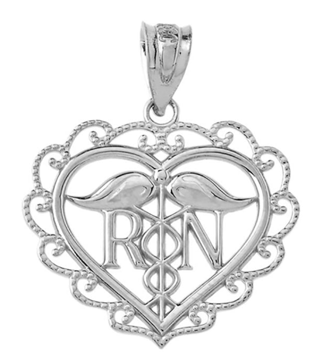Heart Registered Nurse in Sterling Silver pendant Necklace, view 2