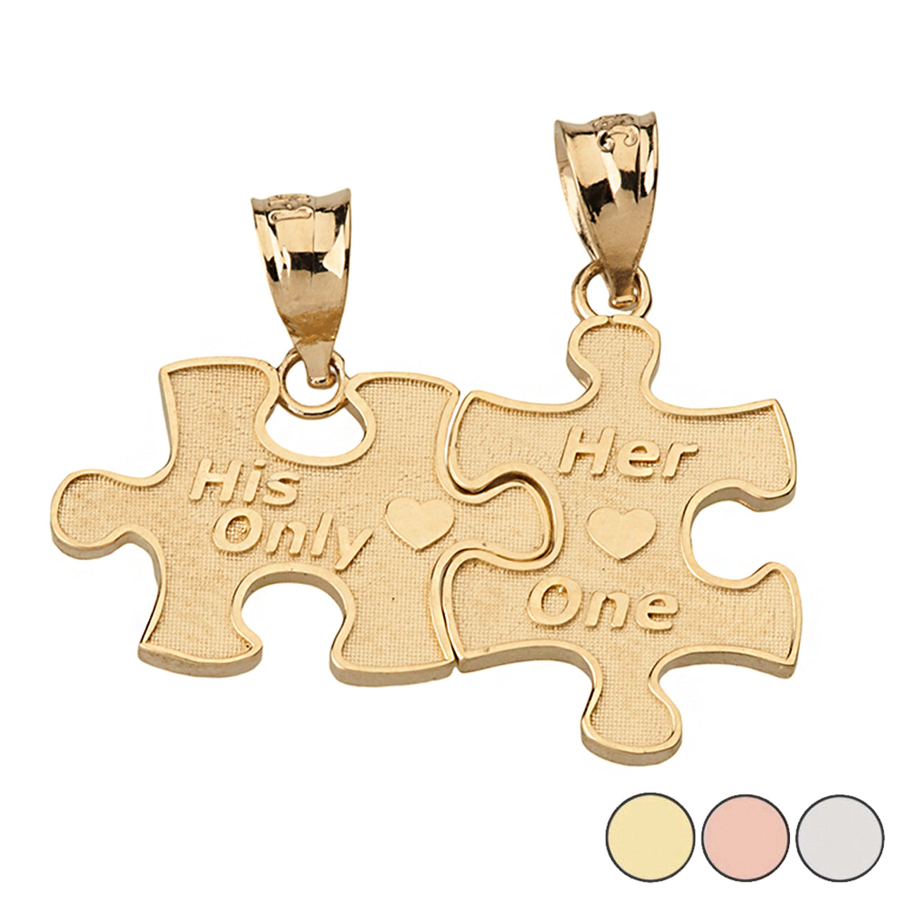 Her One His Only Break Apart Puzzle 2 - Piece Pendant Necklace in Solid Gold