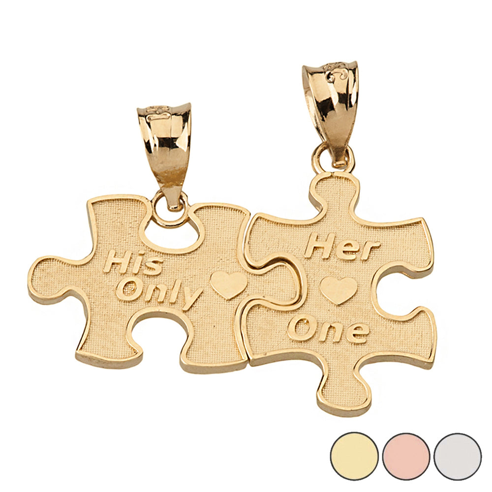 Her One His Only Break Apart Puzzle 2 - Piece Pendant Necklace in Solid Gold