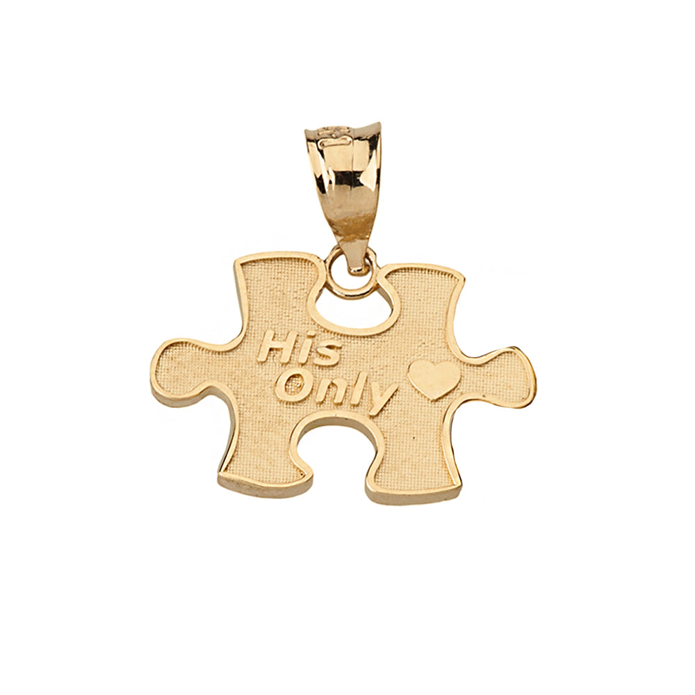 Her One His Only Break Apart Puzzle 2 - Piece Pendant Necklace in Solid Gold, view 3
