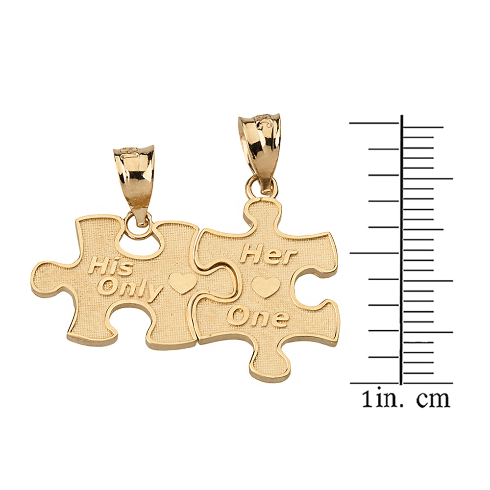 Her One His Only Break Apart Puzzle 2 - Piece Pendant Necklace in Solid Gold, view 4