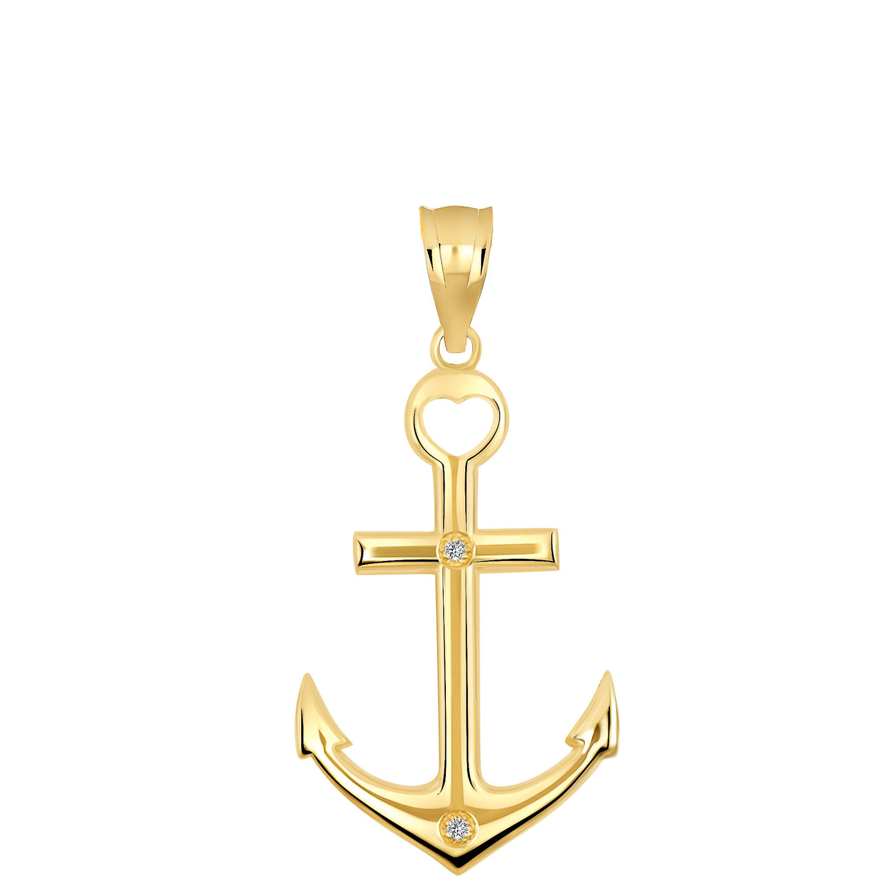 High Polished Sea Anchor Diamond Pendant Necklace in Gold, view 2