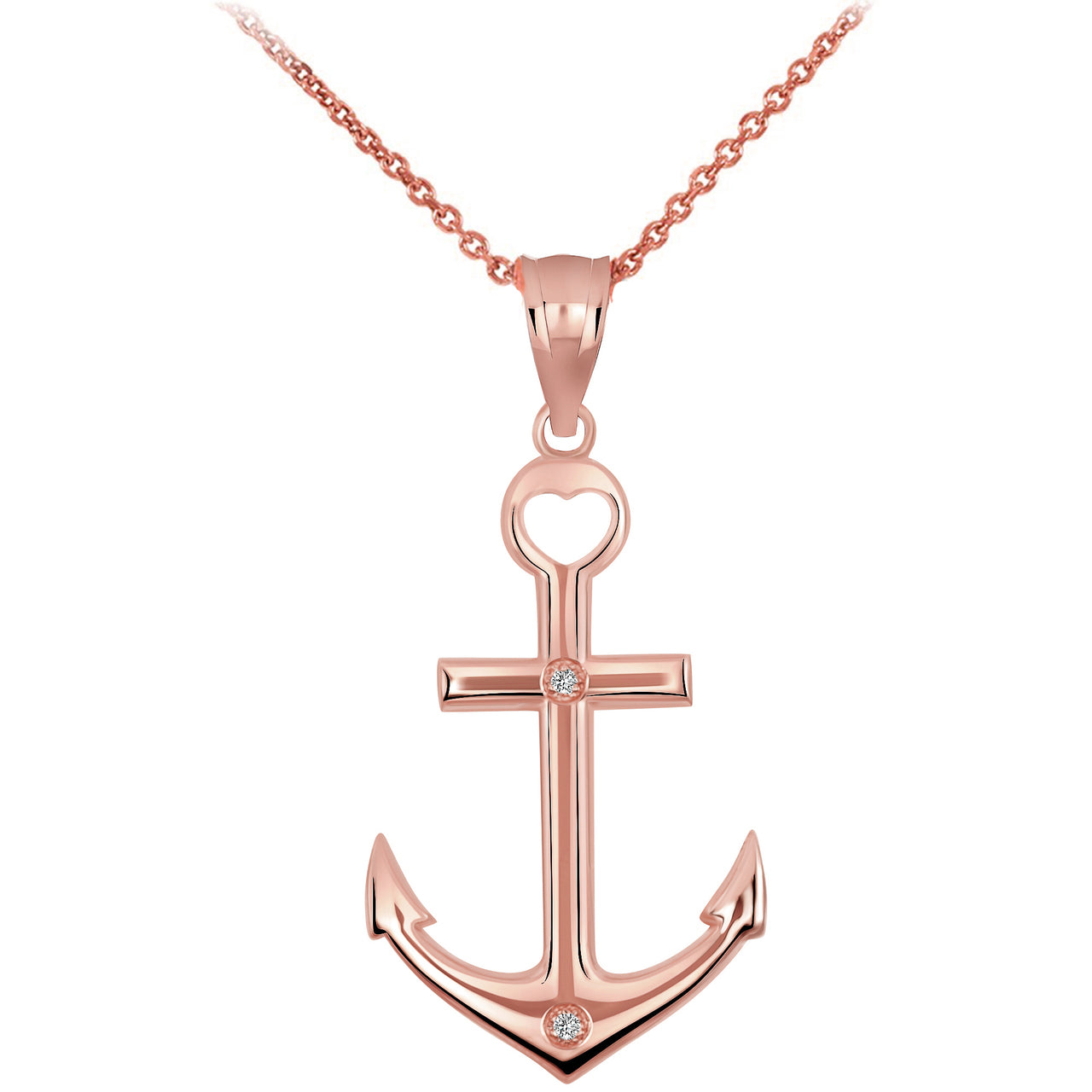 High Polished Sea Anchor Diamond Pendant Necklace in Gold, view 3
