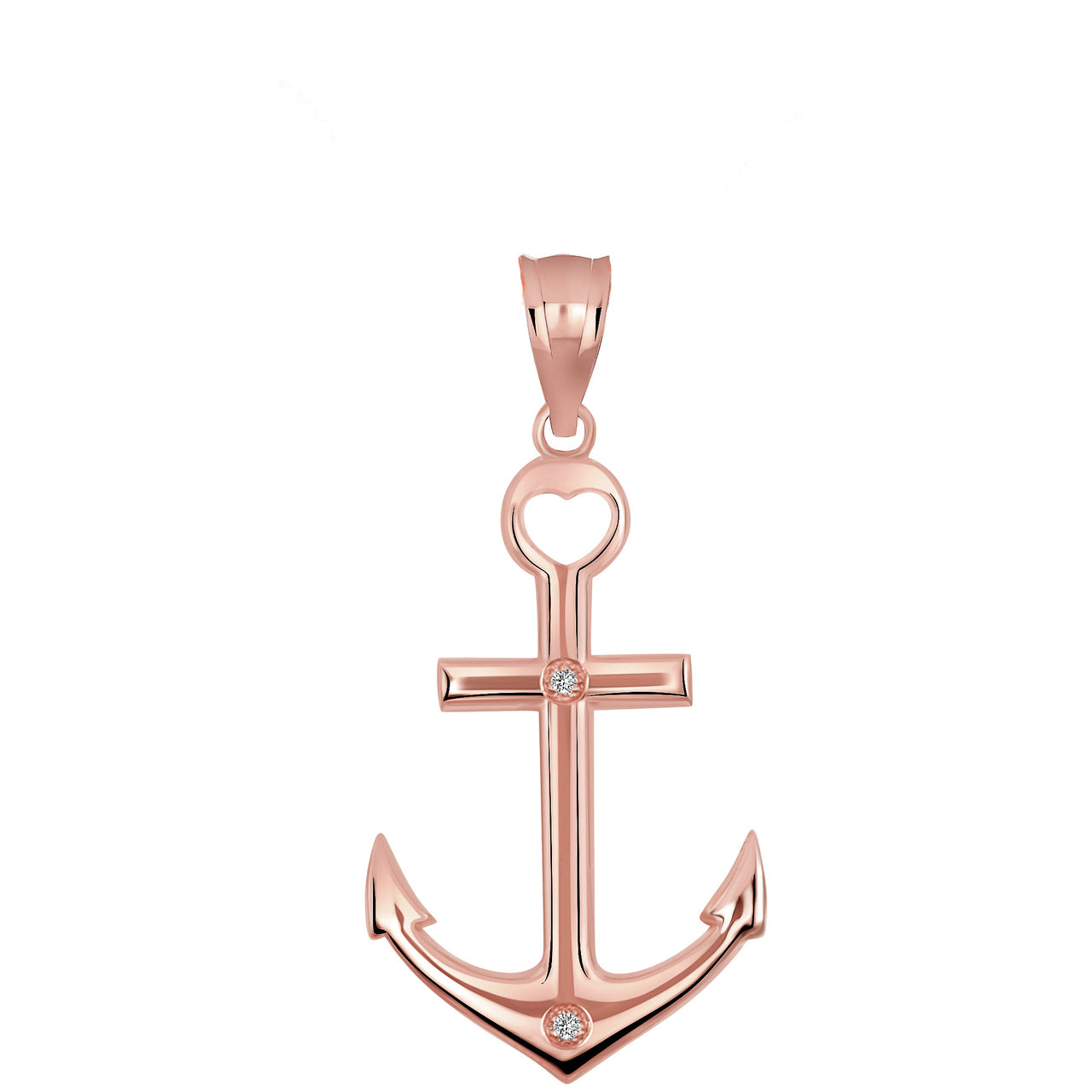 High Polished Sea Anchor Diamond Pendant Necklace in Gold, view 4
