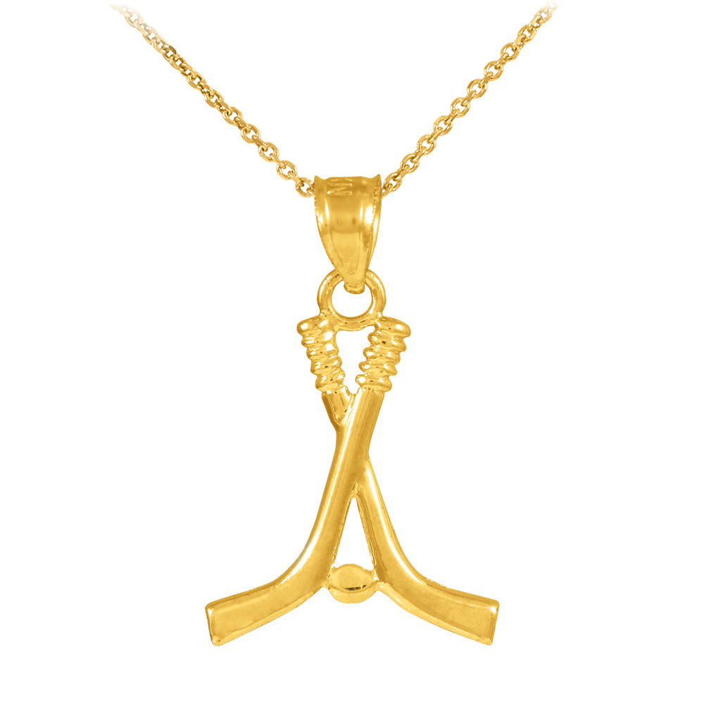 Hockey Sticks and Puck Gold Charm Sports Pendant Necklace