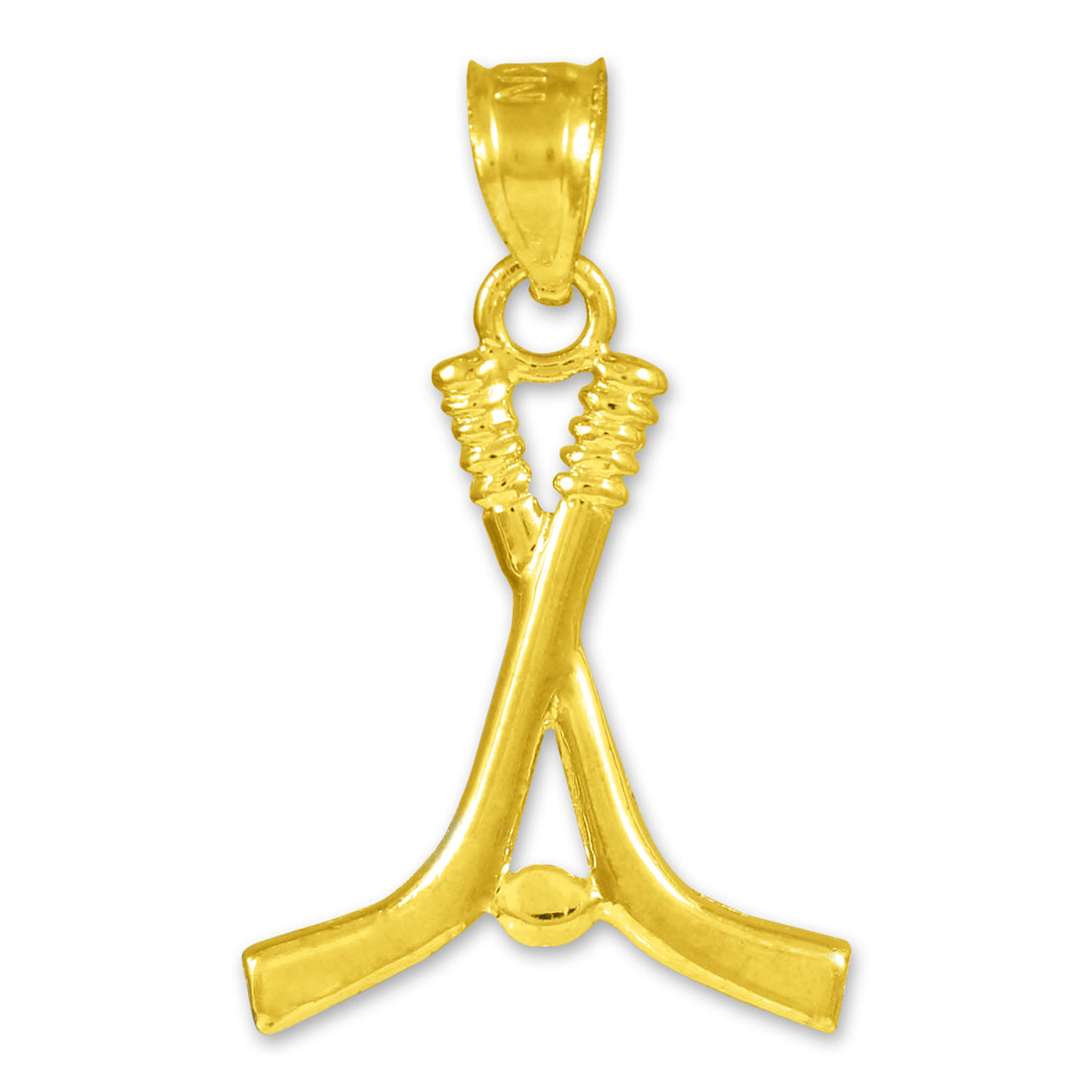 Hockey Sticks and Puck Gold Charm Sports Pendant Necklace, view 2