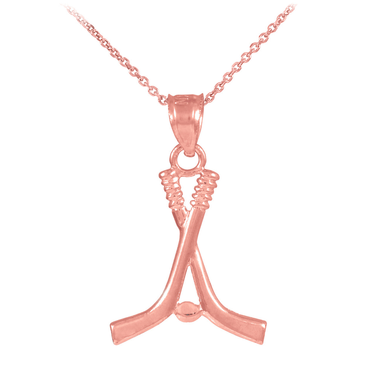 Hockey Sticks and Puck Gold Charm Sports Pendant Necklace, view 4