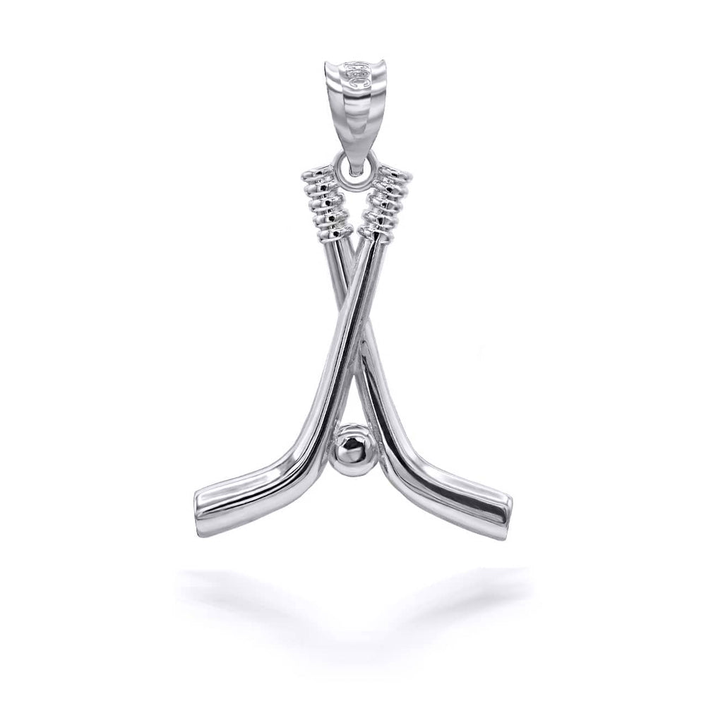 Hockey Sticks and Puck in Sterling Silver Sports Pendant/Necklace Large