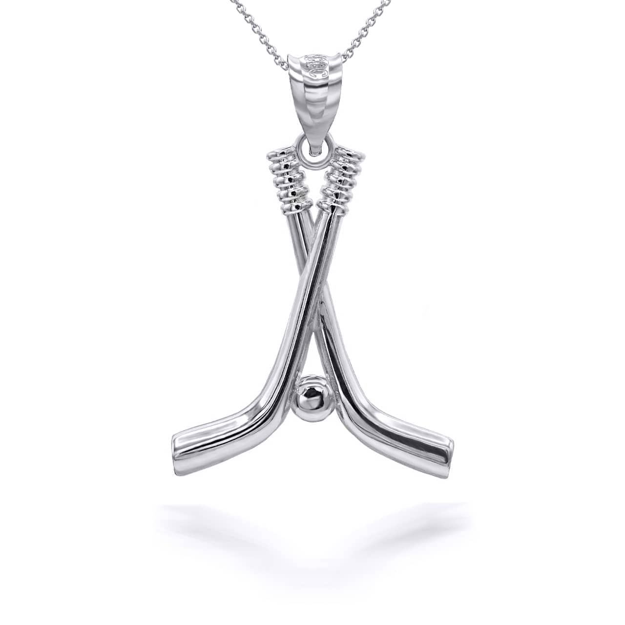 Hockey Sticks and Puck in Sterling Silver Sports Pendant/Necklace Large, view 2