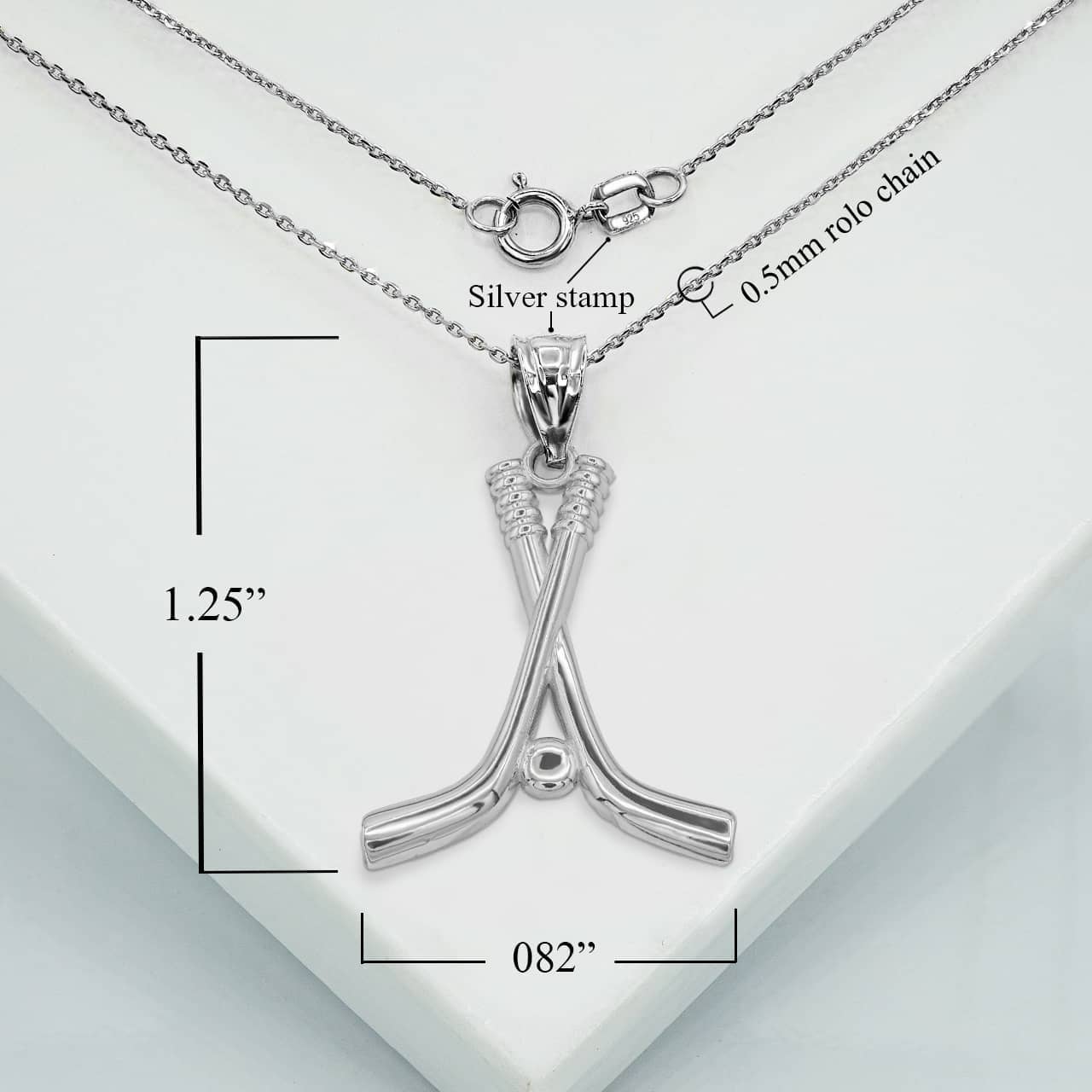 Hockey Sticks and Puck in Sterling Silver Sports Pendant/Necklace Large, view 3
